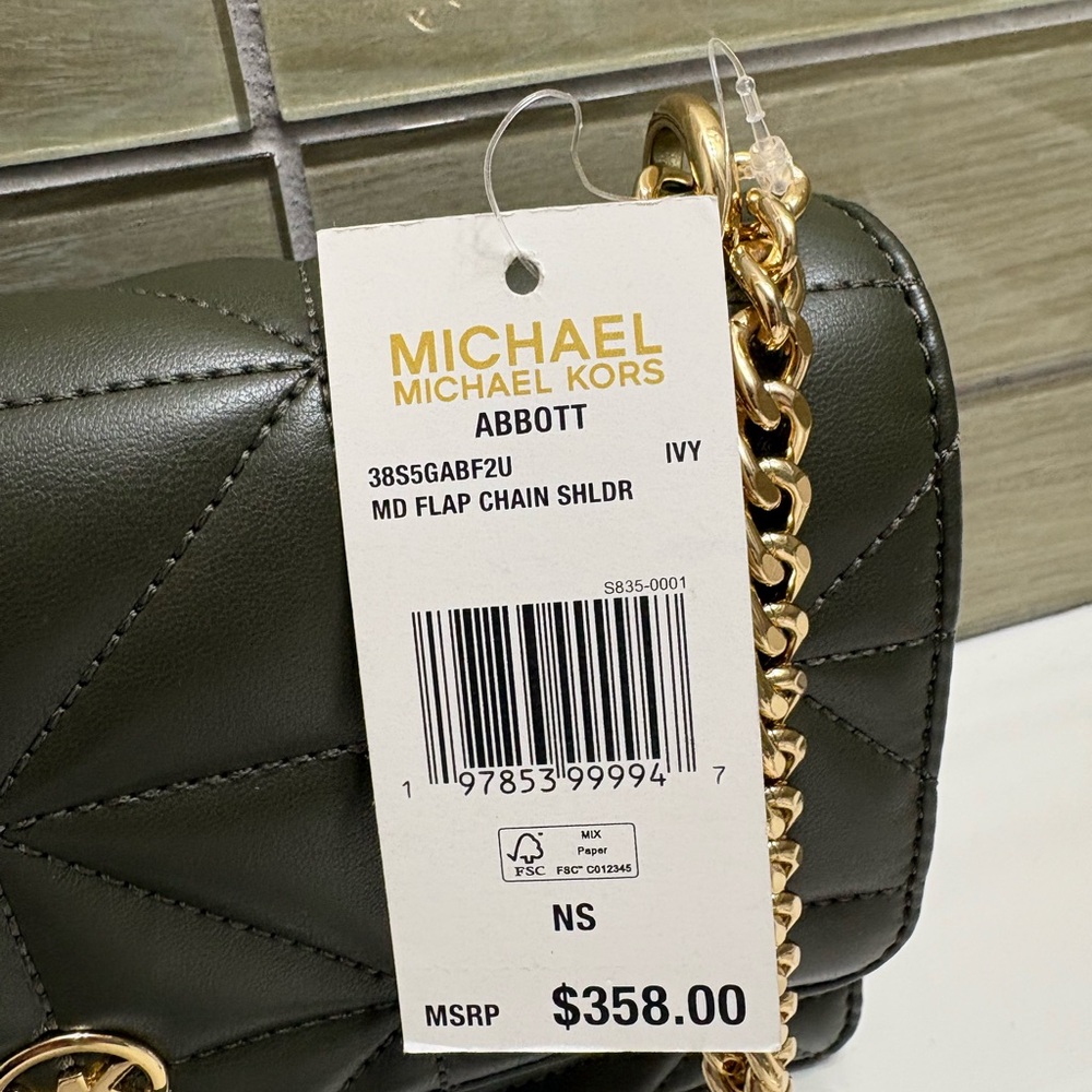 Michael Kors Dark Green Quilted Shoulder Bag with Gold Chain MSRP $358 - Picture 8 of 8